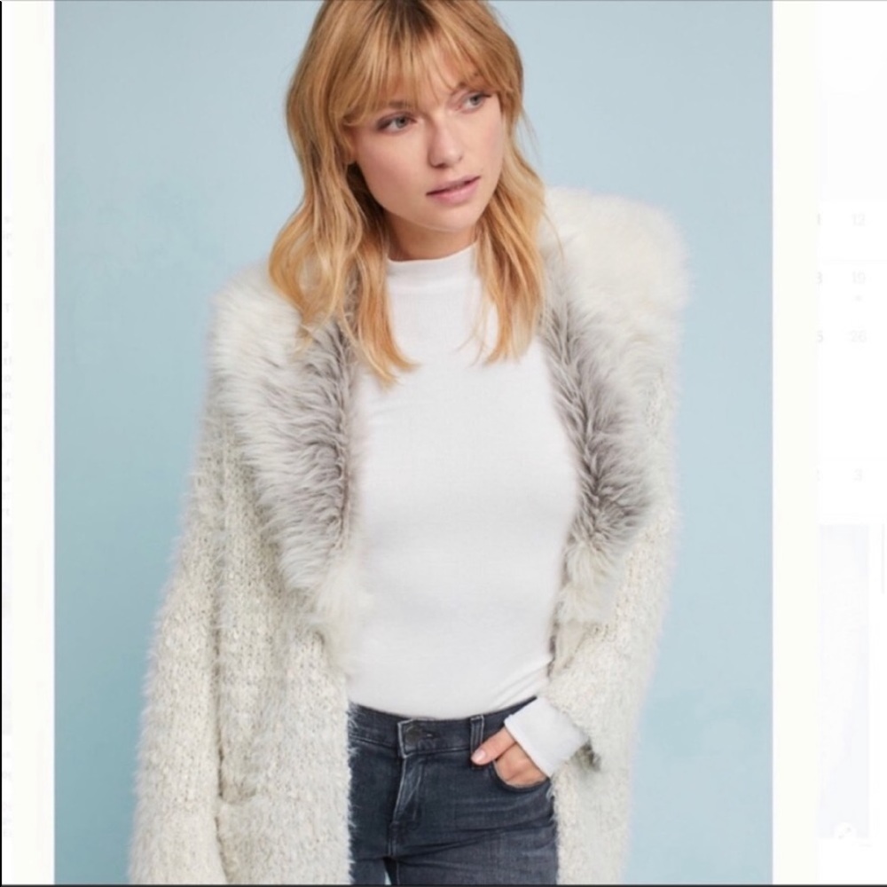 Anthropologie Sleeping on Snow Cream Faux Fur Soft Comfy Cardigan oversized